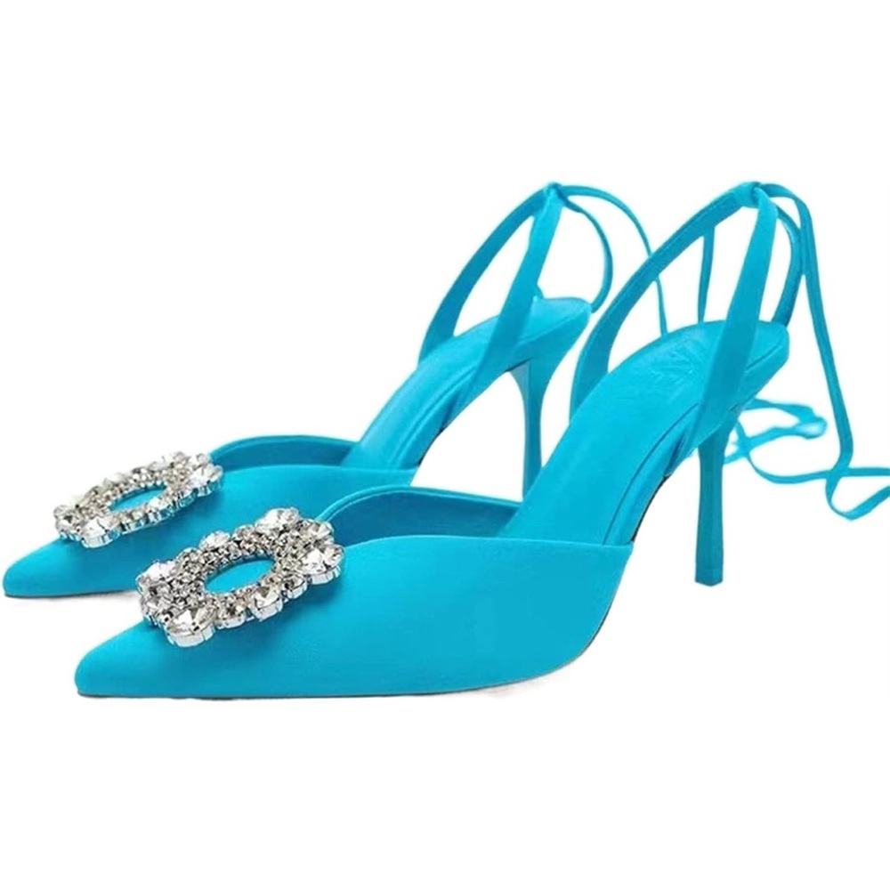 Zara women’s blue rhinestone slingback heels - Picture 11 of 11